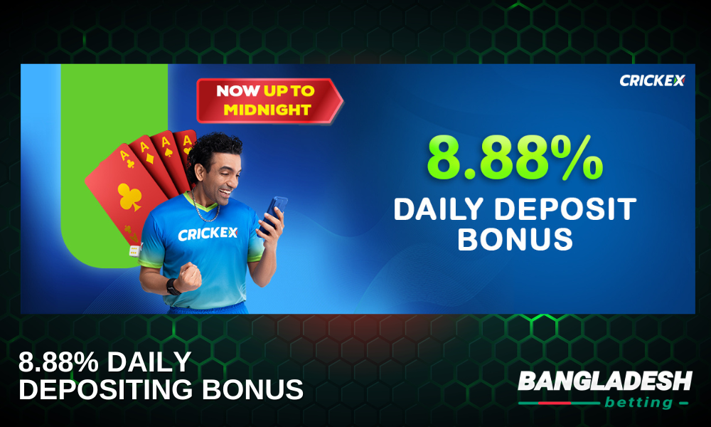 Special daily bonus 8.88% for replenishing your Crickex account