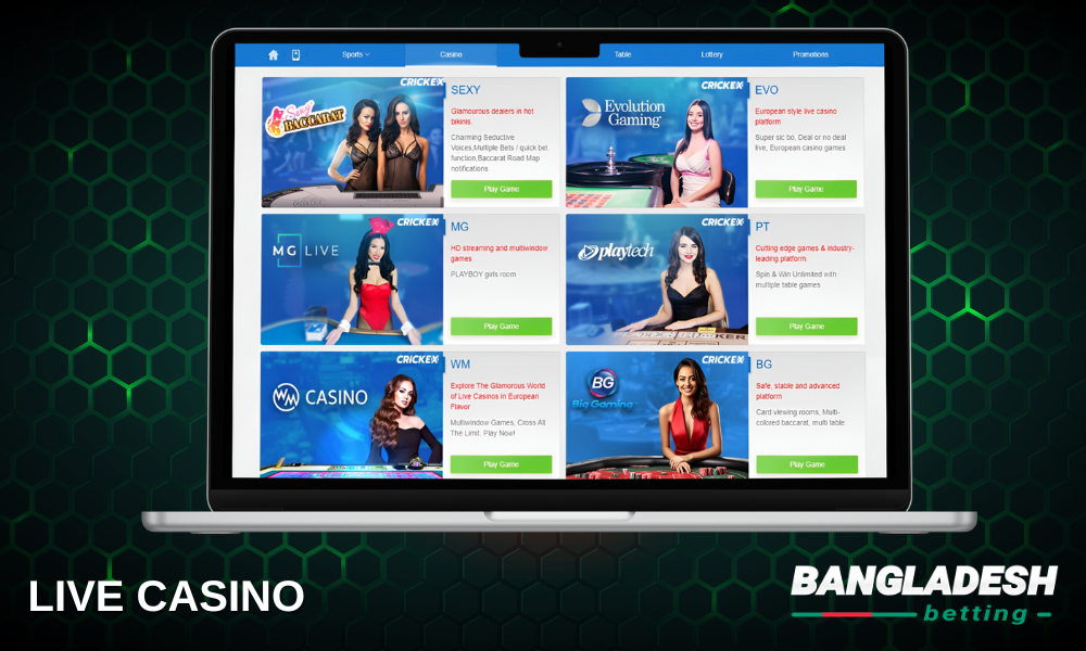 Play live online casino with Crickex