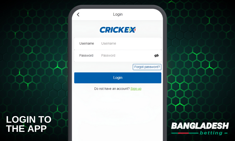 Step-by-step instructions for logging into the Crickex app
