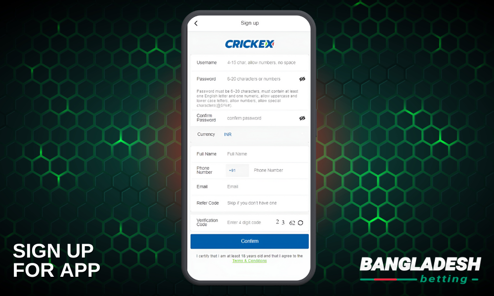 How to register in the Crickex app